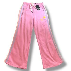 NWT CHASER Pants pink lounge French Terry wide leg XS S stripes sun moon stars *